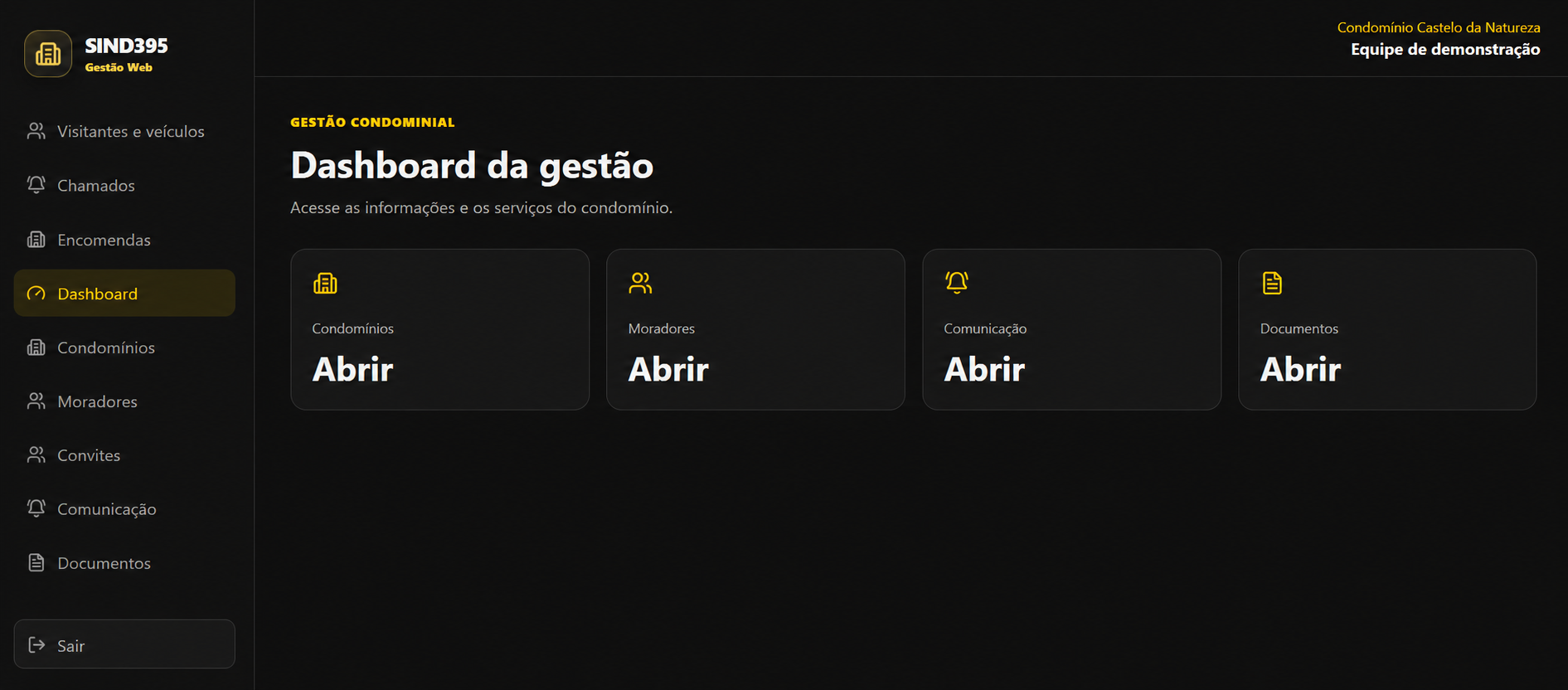 Dashboard da Gestão Web no computador, com identidade de demonstração